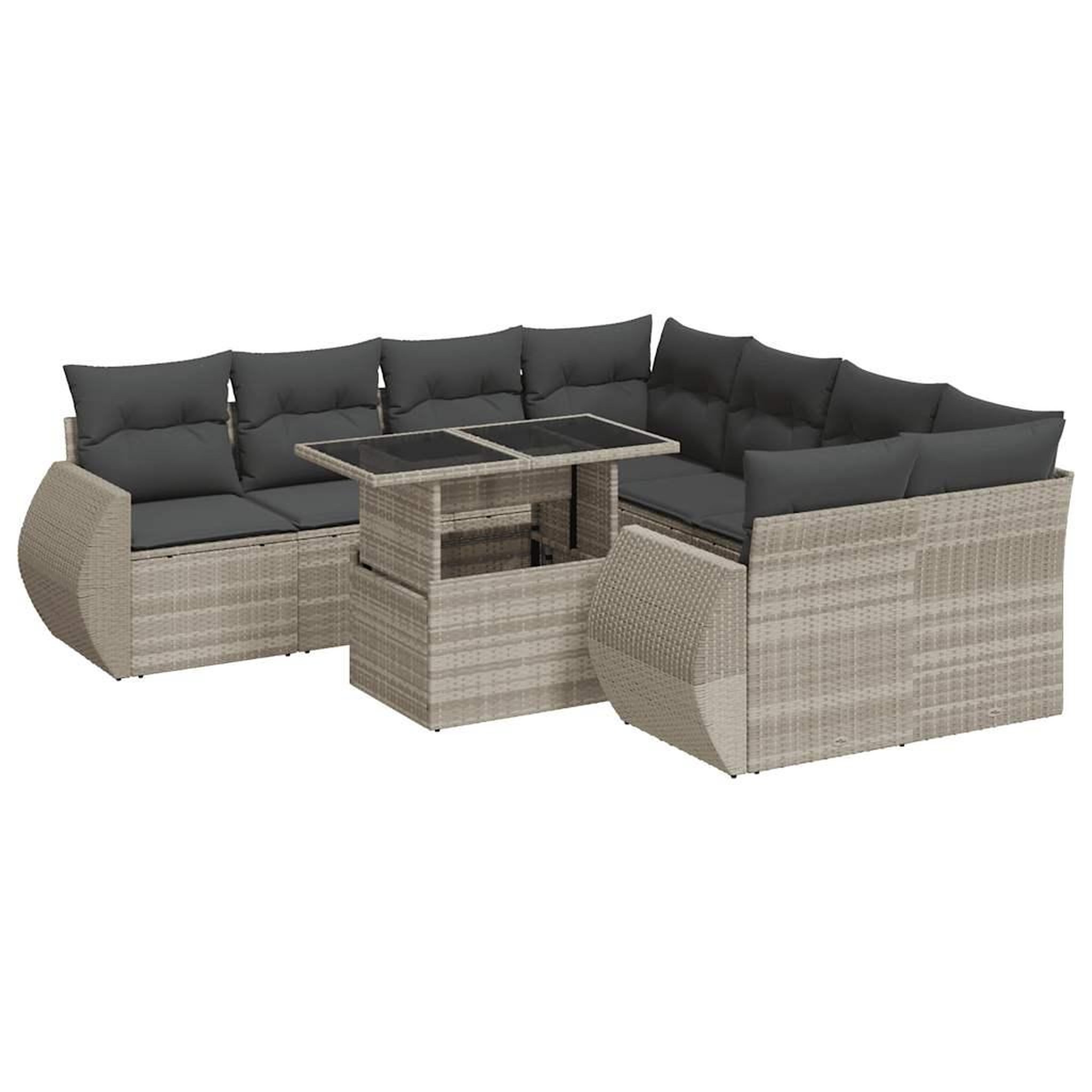 Voir la diapositive 2 : VIDAXL Salon de jardin 9 pcs avec coussins gris clair resine tressee
