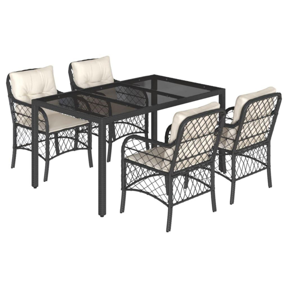VIDAXL Ensemble a manger de jardin coussins 5pcs Noir Resine tressee
