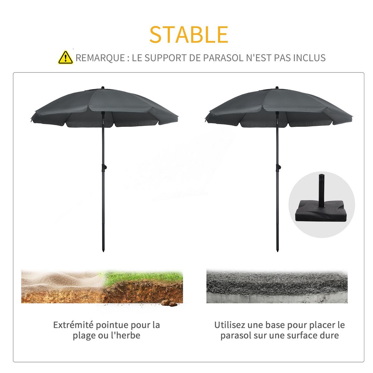 OUTSUNNY Parasol inclinable octogonal  Ø 1,8 x 2,09H m acier époxy polyester 160 g/m² anti-UV50+ gris
