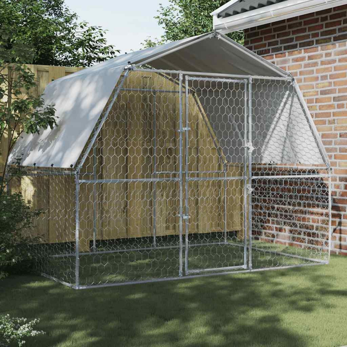 VIDAXL Cage pour chiens avec toit et porte argente acier galvanise