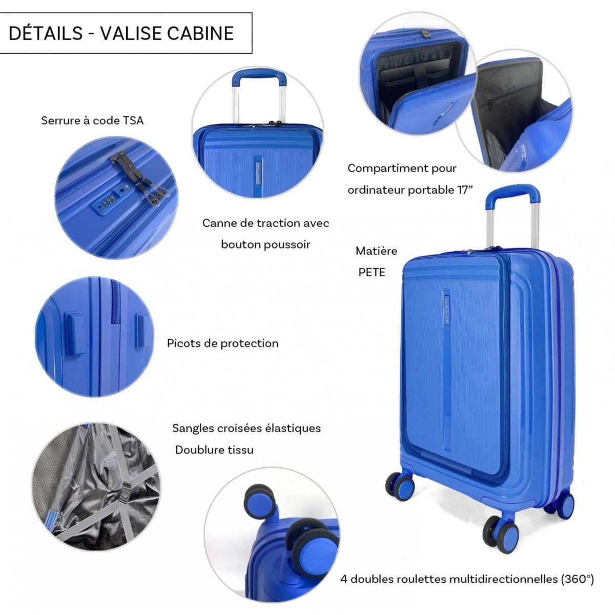 David Jones Lot 3 valises rigides dont 1 cabine porte-ordinateur 17  TSA