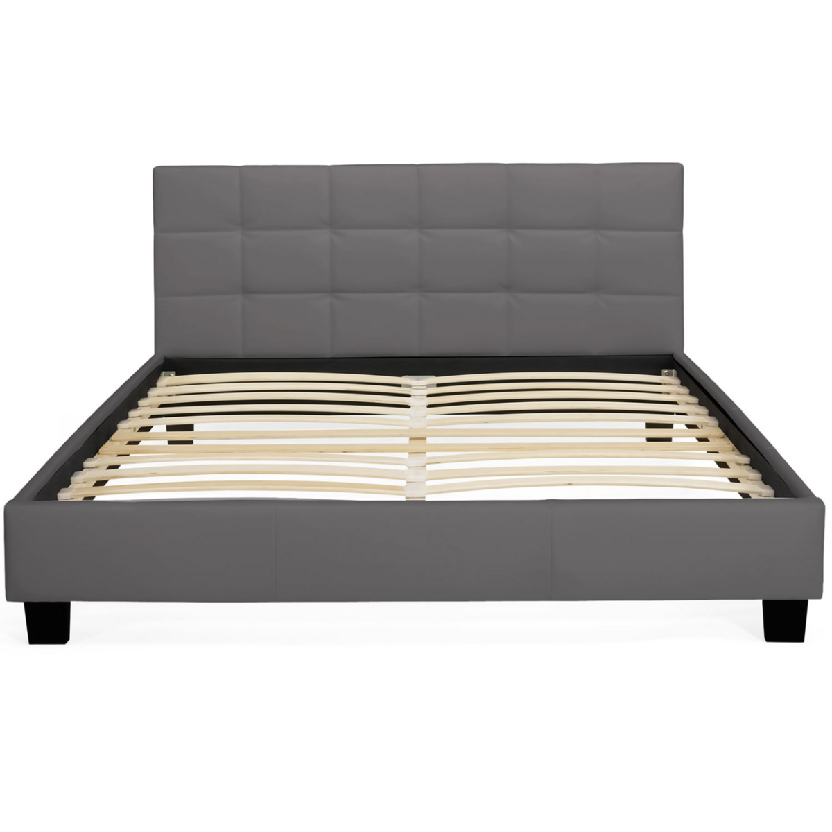 ID MARKET Lit double CHARLOTTE avec tête de lit et sommier 140 x 190 cm PVC gris