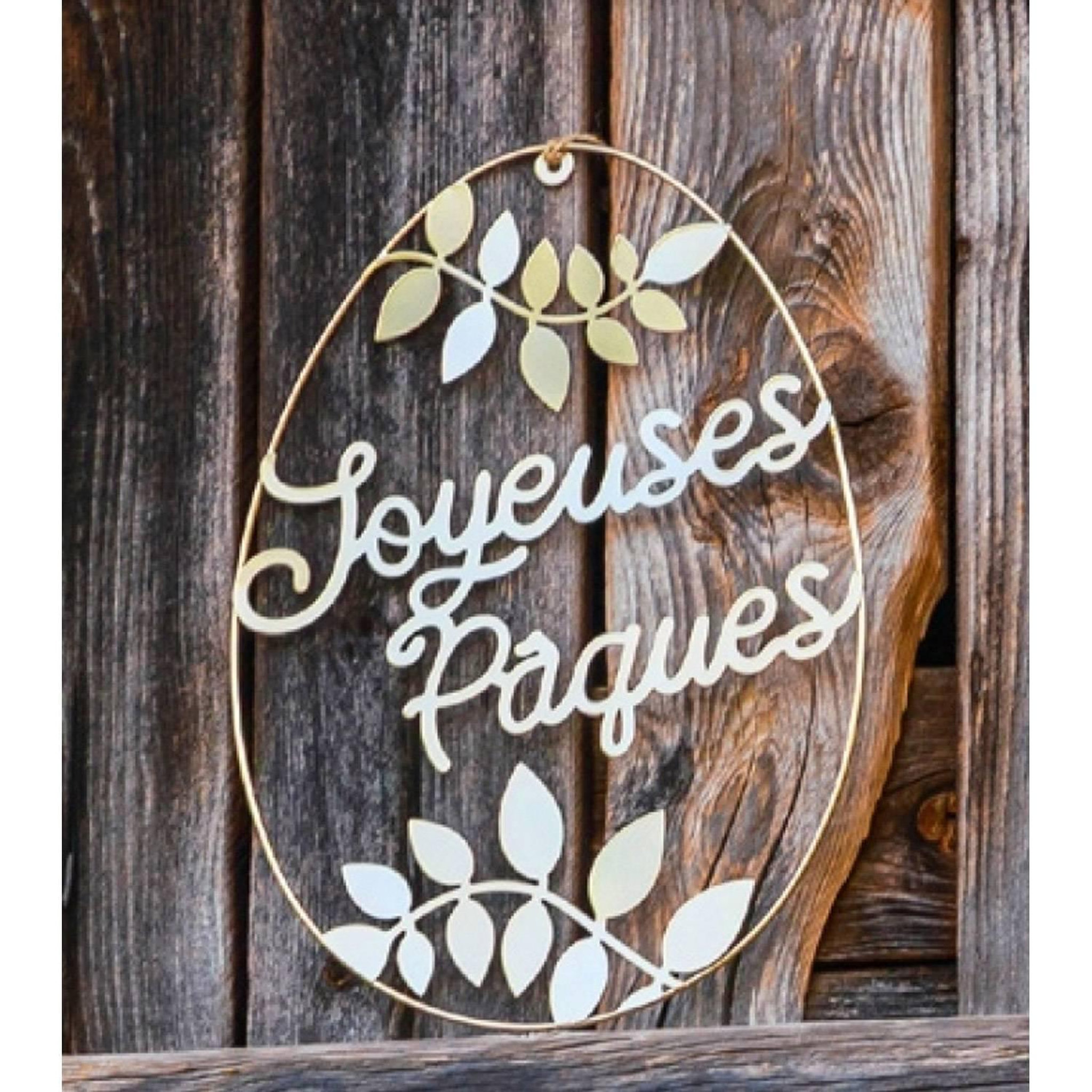 Voir la diapositive 2 : CHAKS Oeuf métal doré Joyeuses Pâques à suspendre 40cm