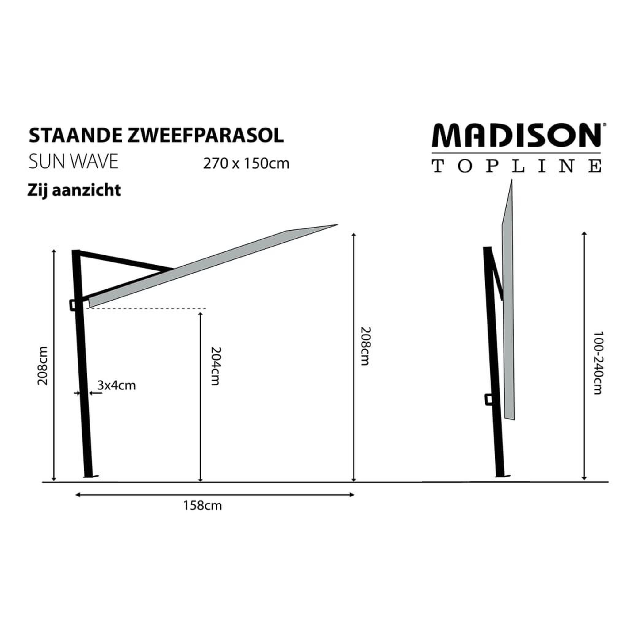 Voir la diapositive 6 : MADISON Madison Parasol de balcon Sun Wave 270x150 cm Gris PAC3P014