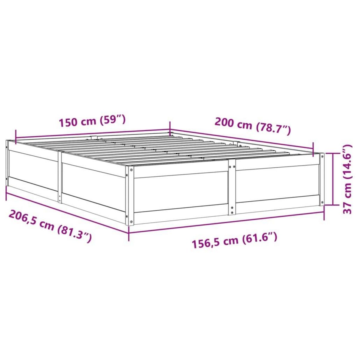 VIDAXL Cadre de lit sans matelas cire marron 150x200cm bois pin massif