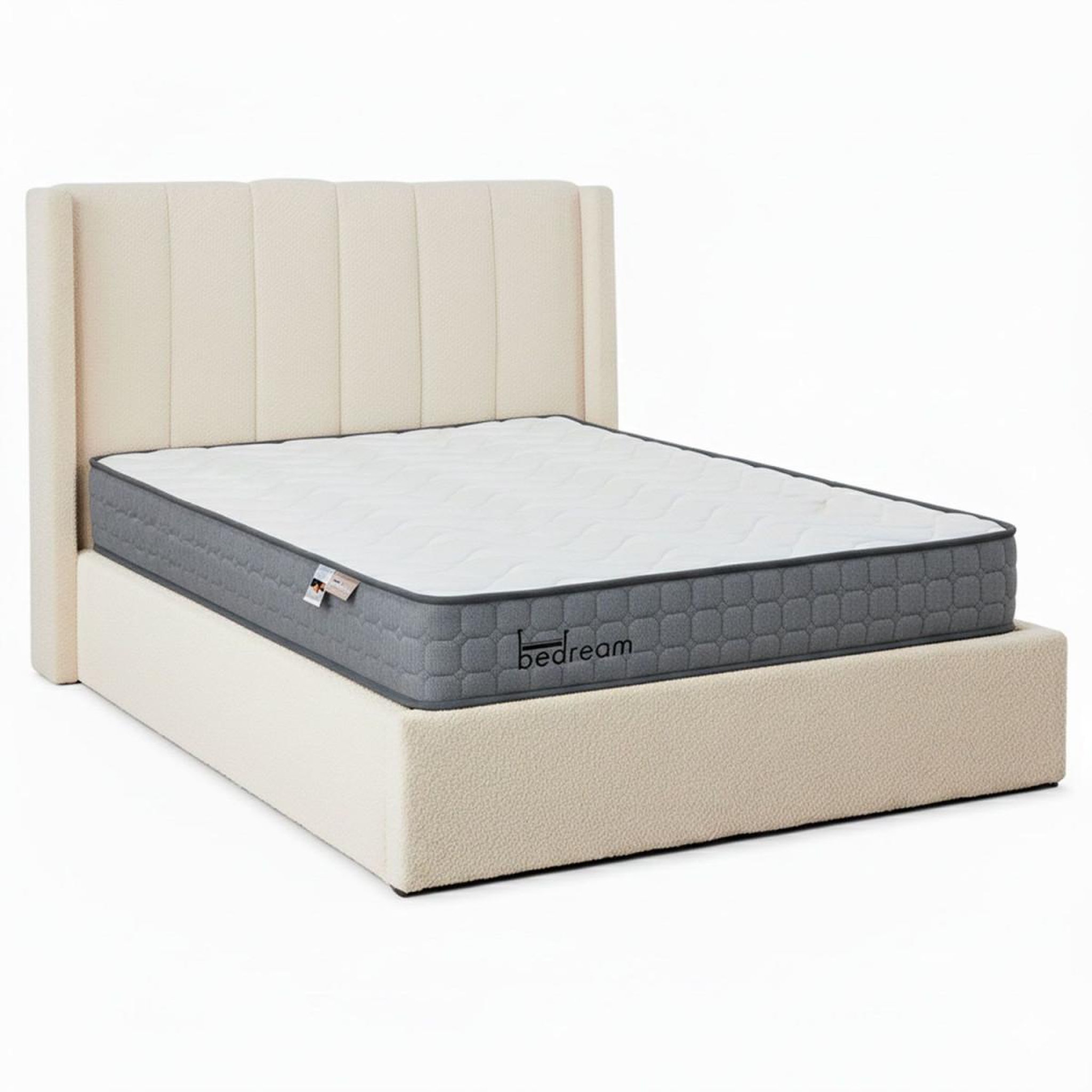 Paris Prix Pack lit coffre bouclette & matelas  maggie & goodream  140x190cm crème