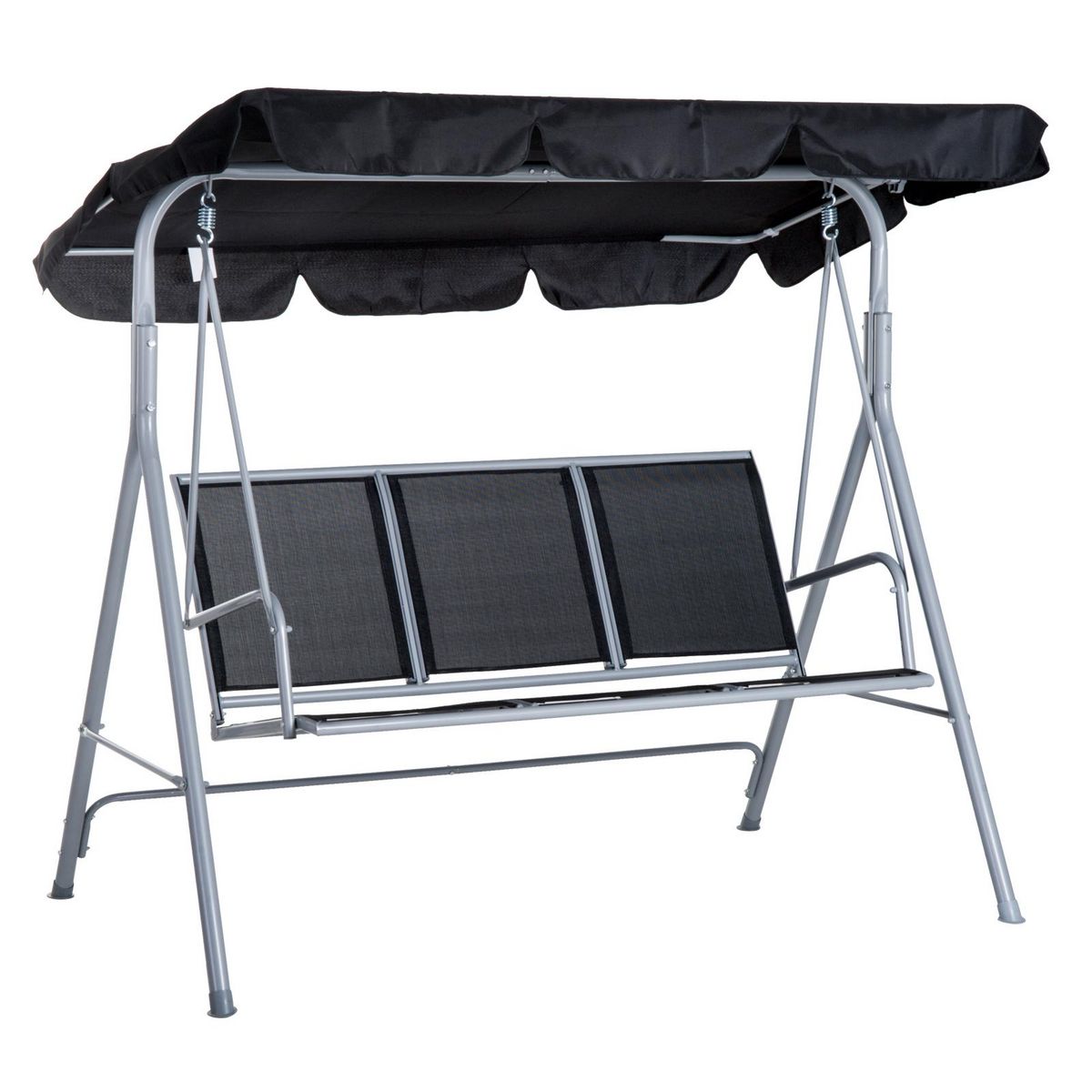 OUTSUNNY Balancelle de jardin 3 places grand confort toit imperméabilisé inclinaison réglable assise et dossier ergonomique acier textilène noir