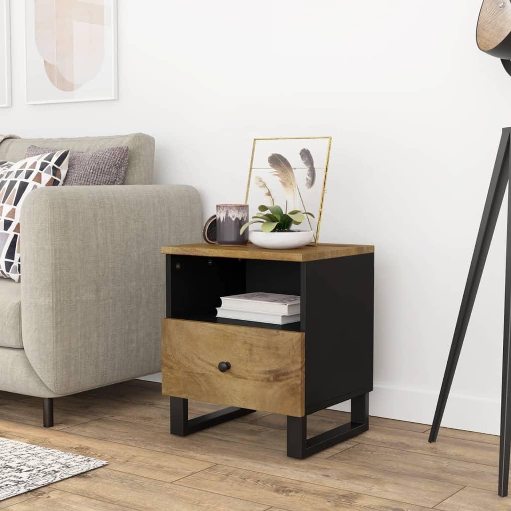 Voir la diapositive 1 : VIDAXL Table de chevet Bois de manguier solide et bois d'ingenierie