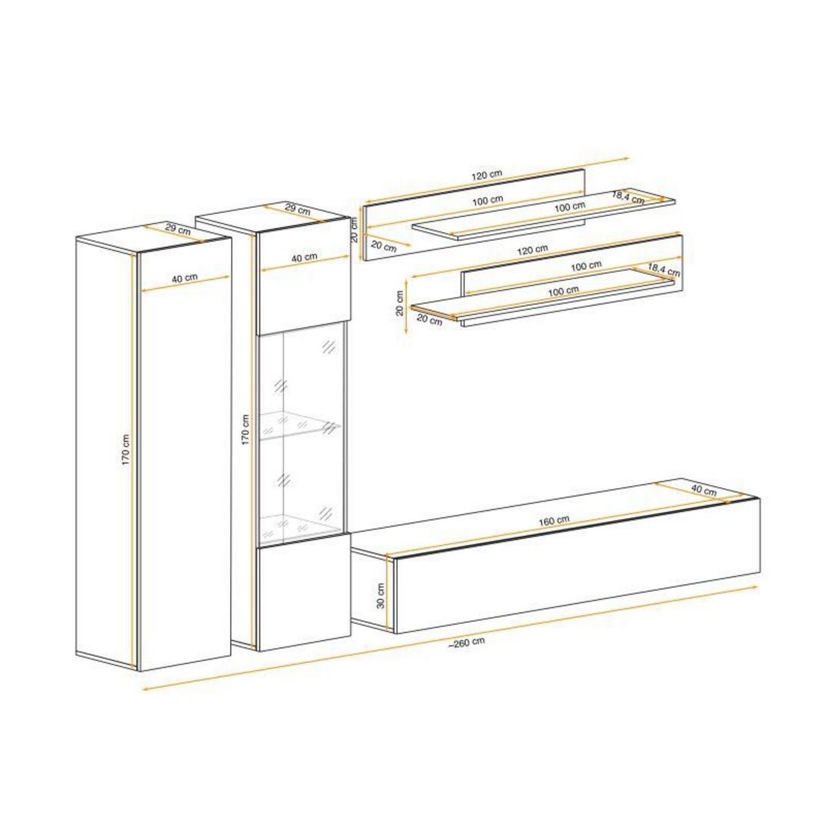 Paris Prix Meuble TV Mural Design  Fly V  260cm Blanc