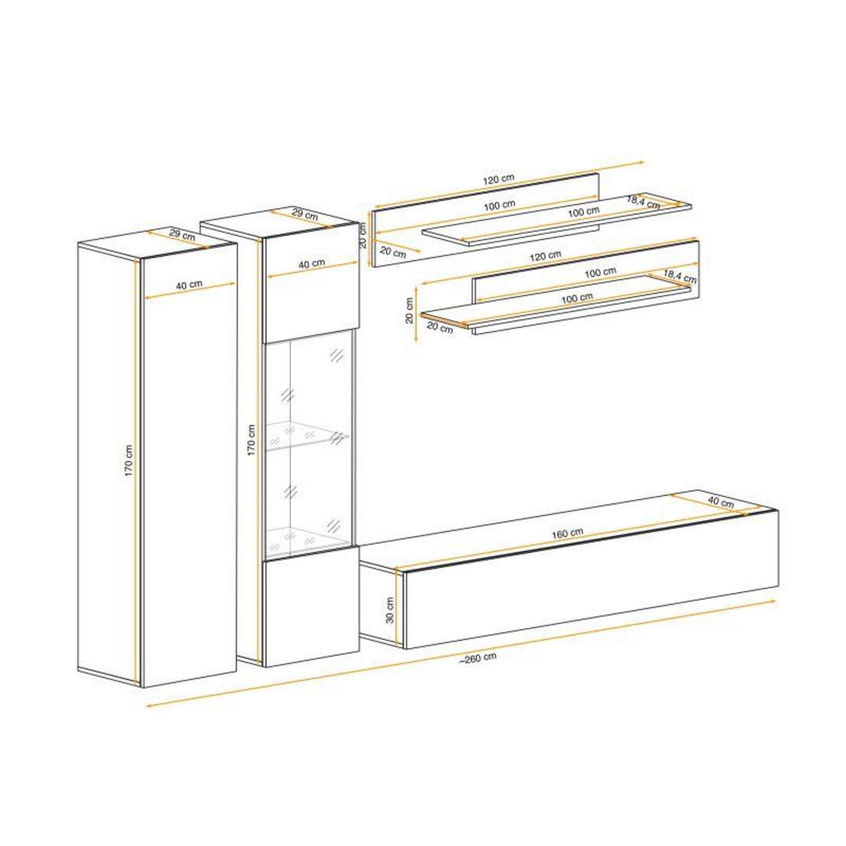 Paris Prix Meuble TV Mural Design  Fly V  260cm Blanc