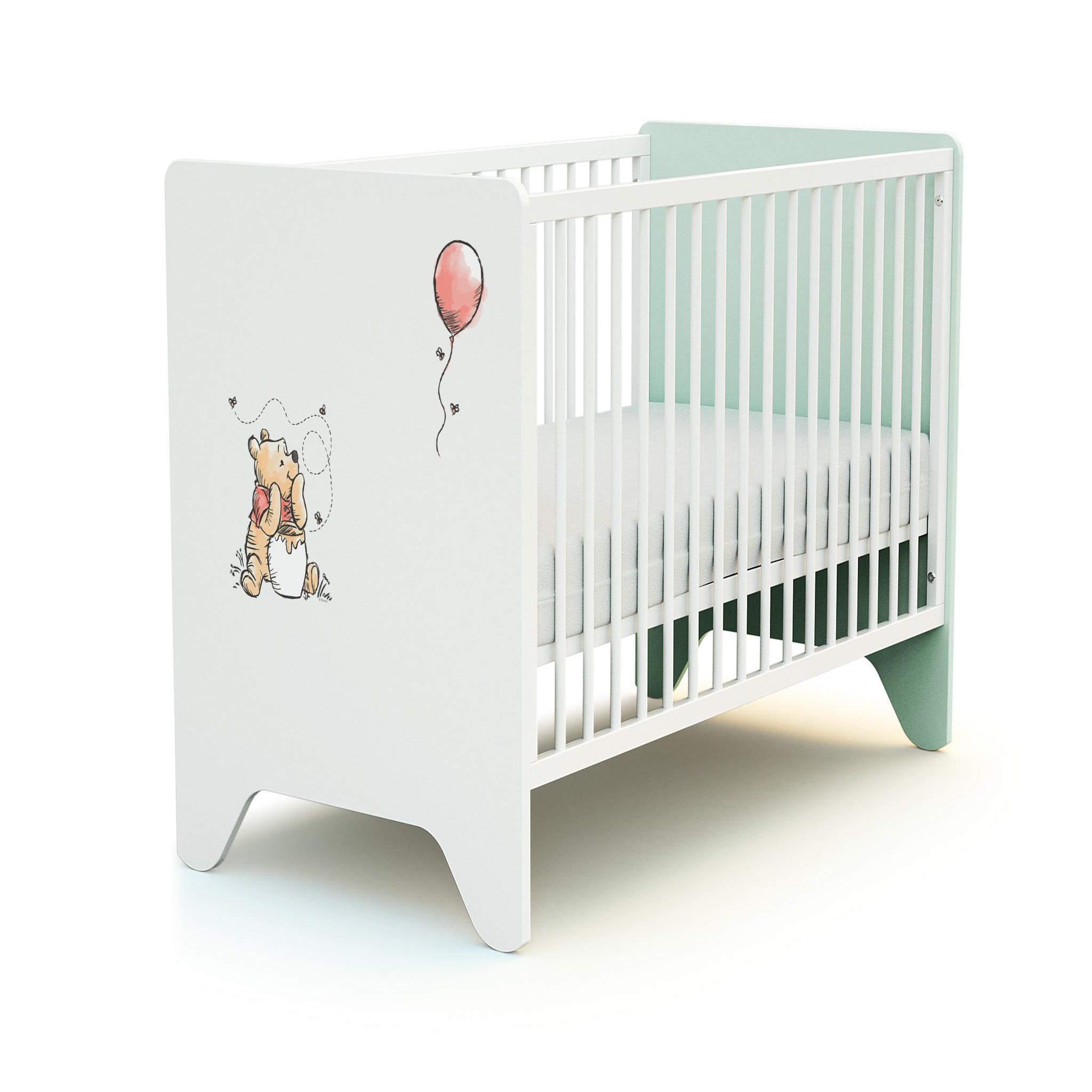 Voir la diapositive 4 : AT4 Lit bébé 60x120 cm WINNIE BALLON DISNEY Vert d'eau