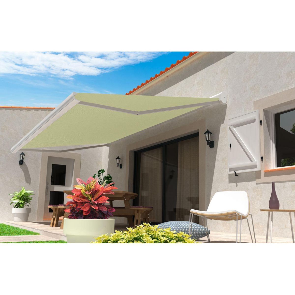 SUNSTYL Store motorisé avec Led NINA Coffre intégral blanc 