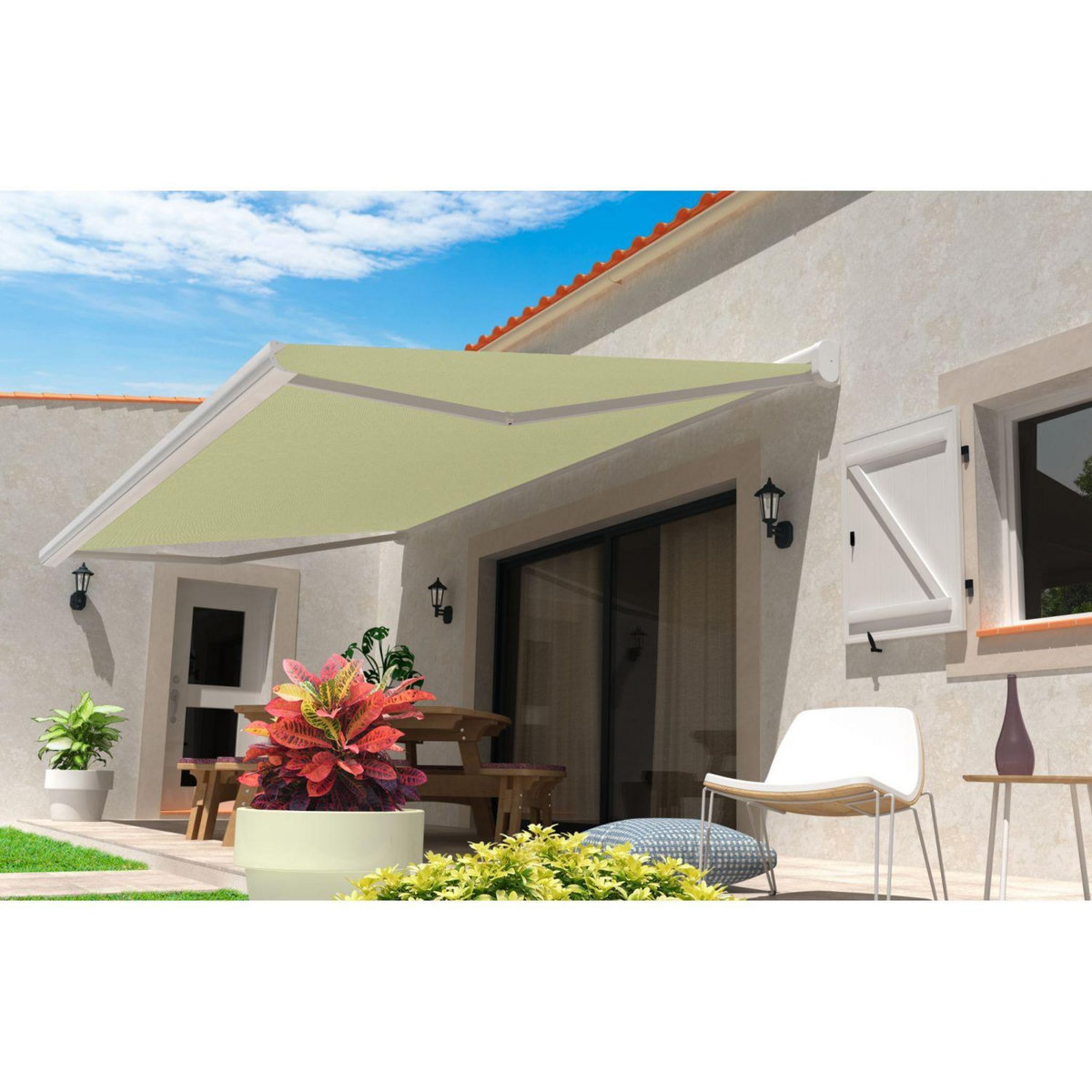 SUNSTYL Store motorisé avec Led NINA Coffre intégral blanc 