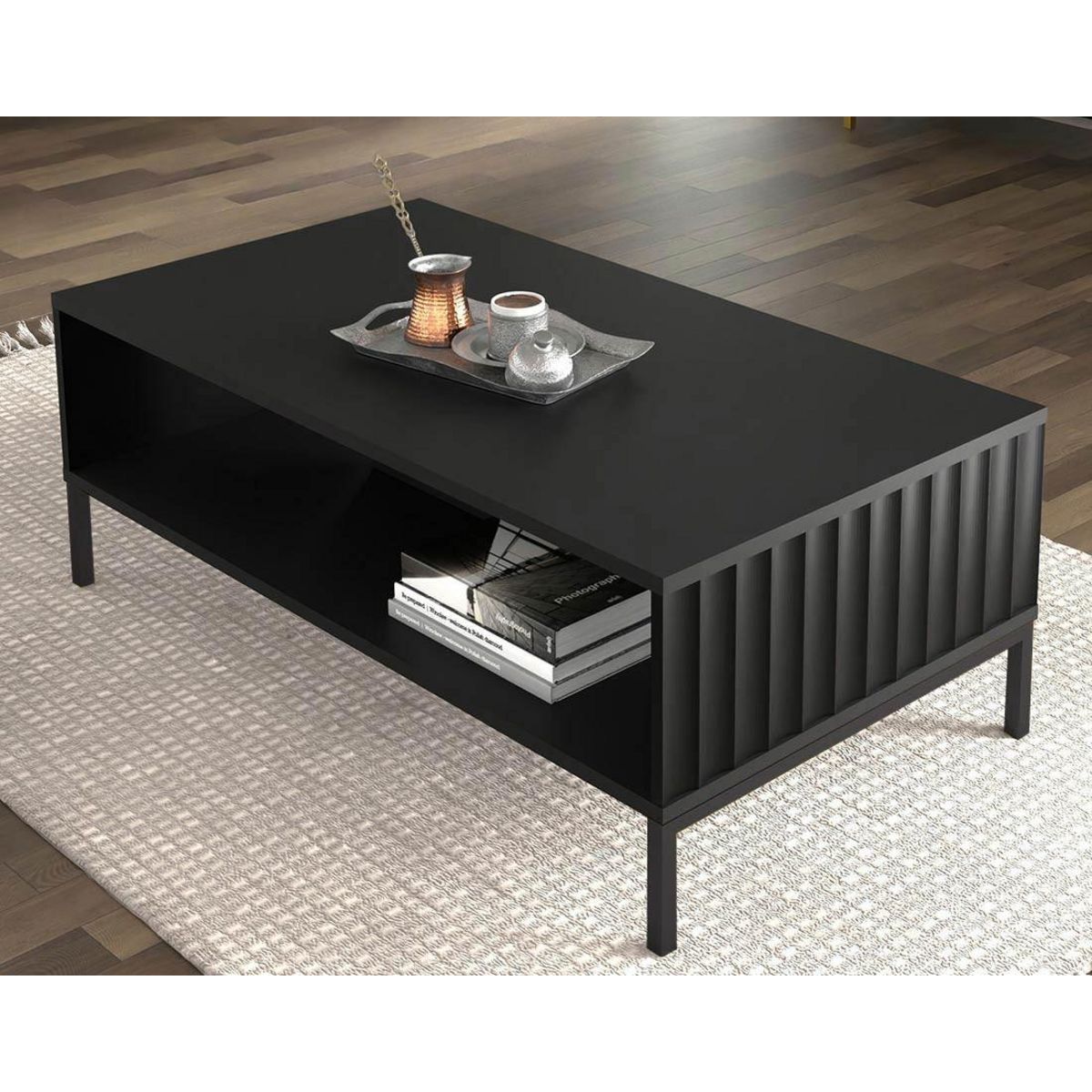 BEST MOBILIER Lara - table basse - pieds noirs - 90 cm