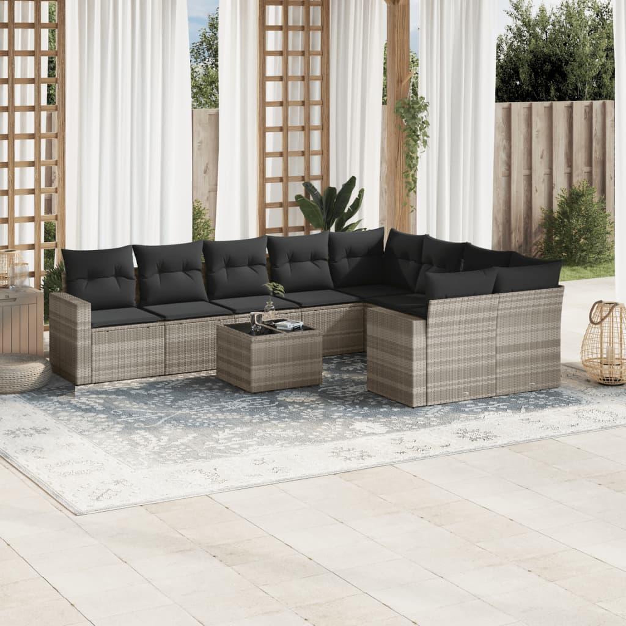 VIDAXL Salon de jardin avec coussins 10 pcs gris clair resine tressee
