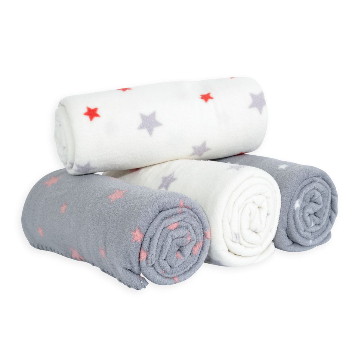 AUCHAN BABY Couverture polaire imprimée étoiles blanches sur fond gris