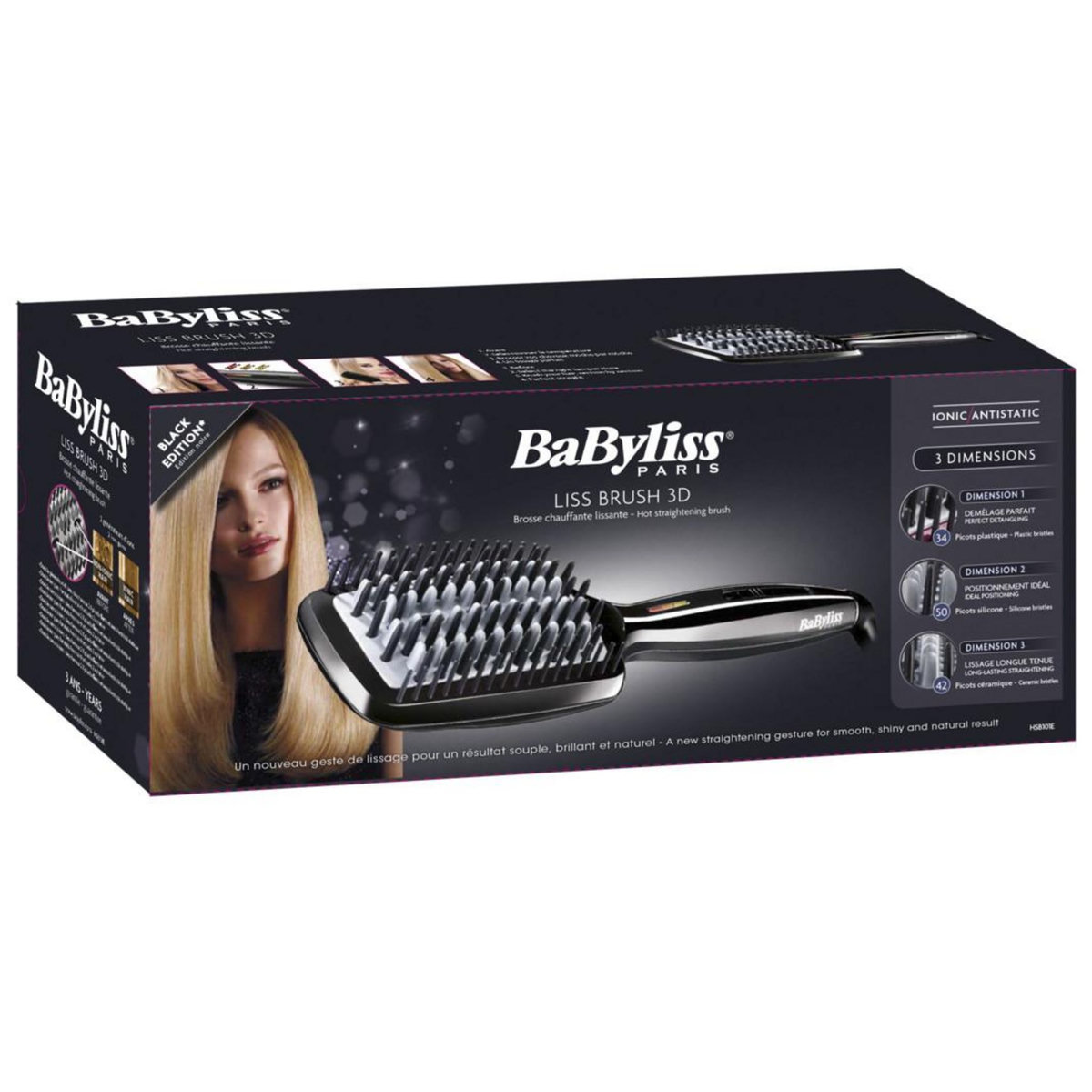 BABYLISS Brosse chauffante lissante noir - hsb101e