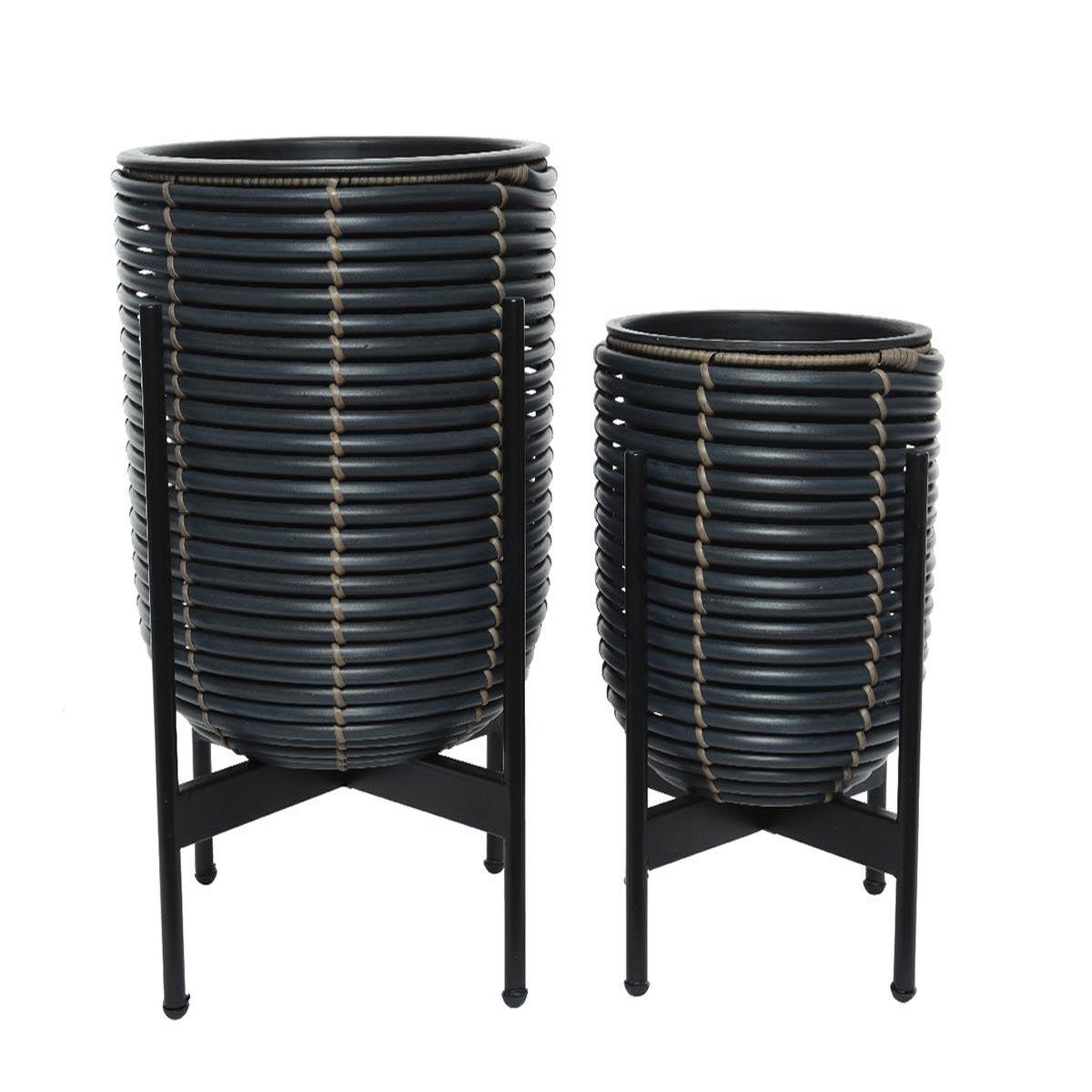 JARDIDECO Lot de 2 cache-pots en polyrotin anthracite rond sur pieds - Jardideco