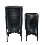 JARDIDECO Lot de 2 cache-pots en polyrotin anthracite rond sur pieds - Jardideco