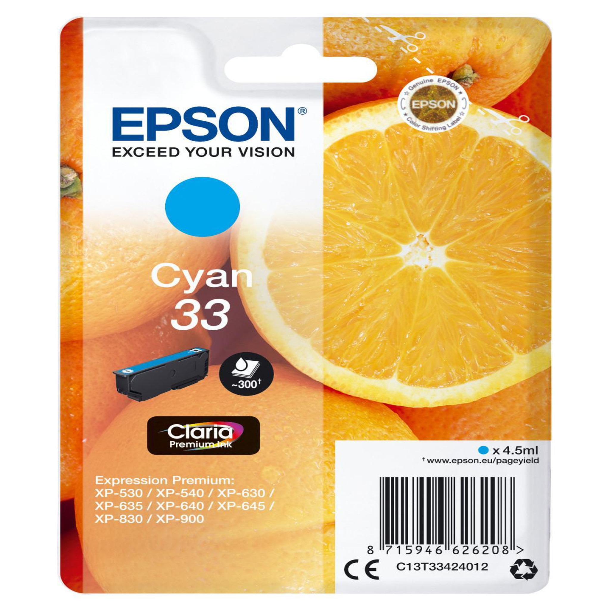 Voir la diapositive 2 : Epson Cartouche d'encre originale t3342 cyan série orange - c13t33424010