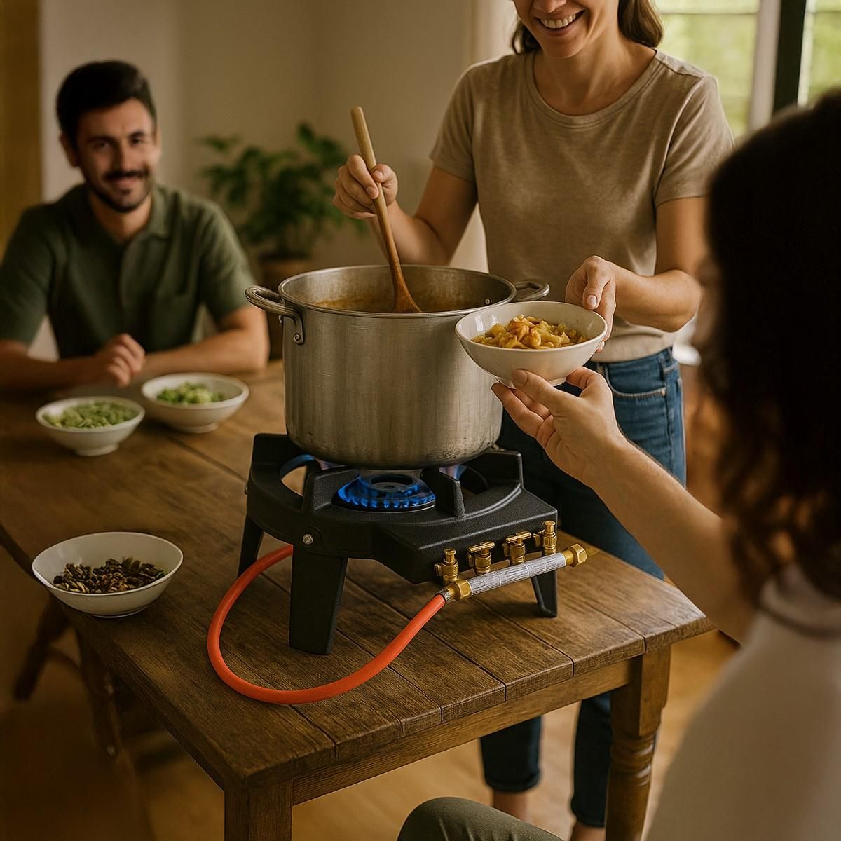 Proweltek Rechaud gaz 4 pieds Fonte véritable 9,8 KW 2 Bruleurs Plats grands volumes