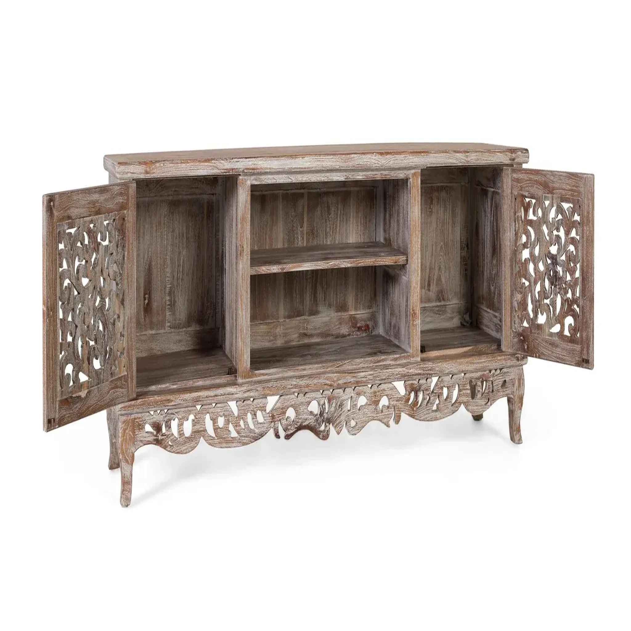 Voir la diapositive 2 : GINER Y COLOMER SL Meuble tv en bois de teck 190 cm style vintage provençal