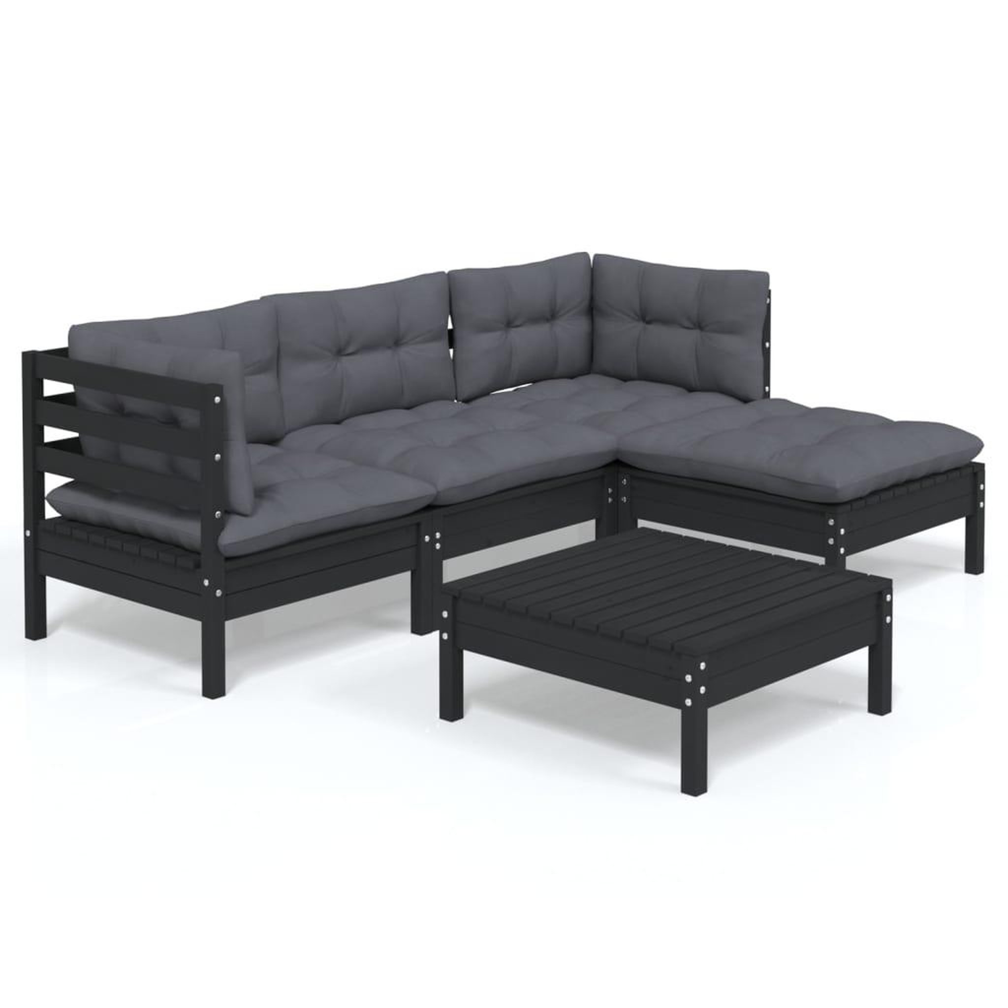 Voir la diapositive 2 : VIDAXL Salon de jardin 5 pcs avec coussins Noir Bois de pin