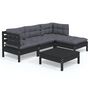 Voir la diapositive 2 : VIDAXL Salon de jardin 5 pcs avec coussins Noir Bois de pin