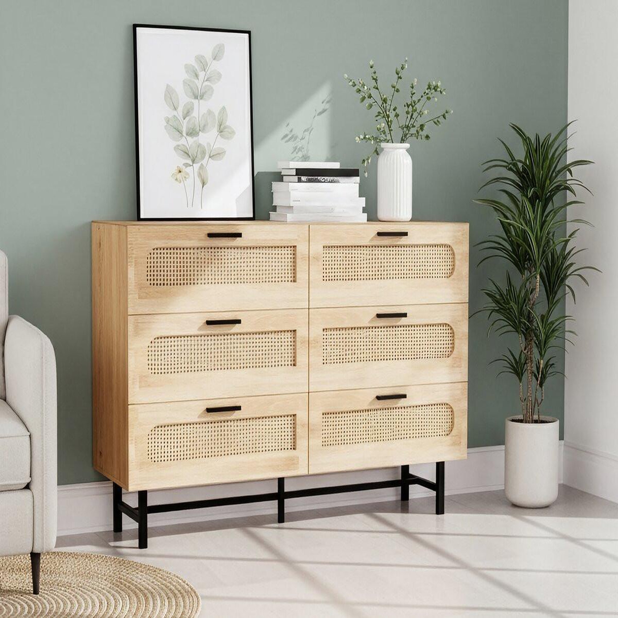 Voir la diapositive 2 : Habitat et Jardin Commode en bois et cannage  harrison  - 120 x 40 x 75 cm - beige