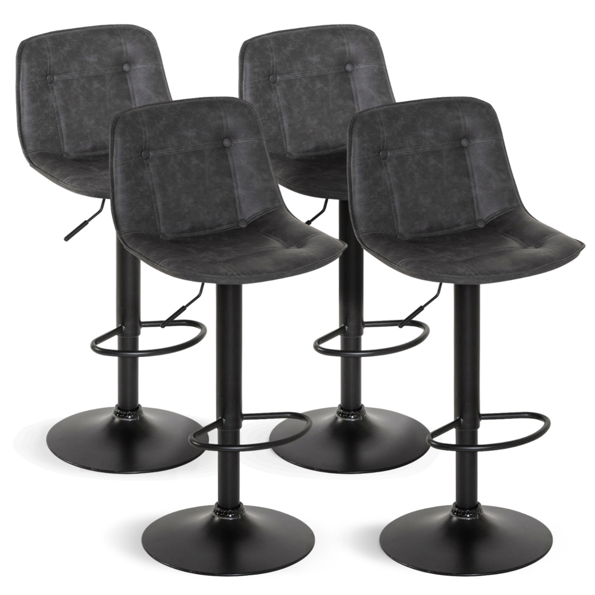 ID MARKET Lot de 4 tabourets de bar DENVER gris vintage