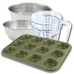 ZENKER Set pâtisserie avec moule à 12 muffins revêtu cire de carnauba, 2 bols à mixer, verre mesureur et spatule Zenker