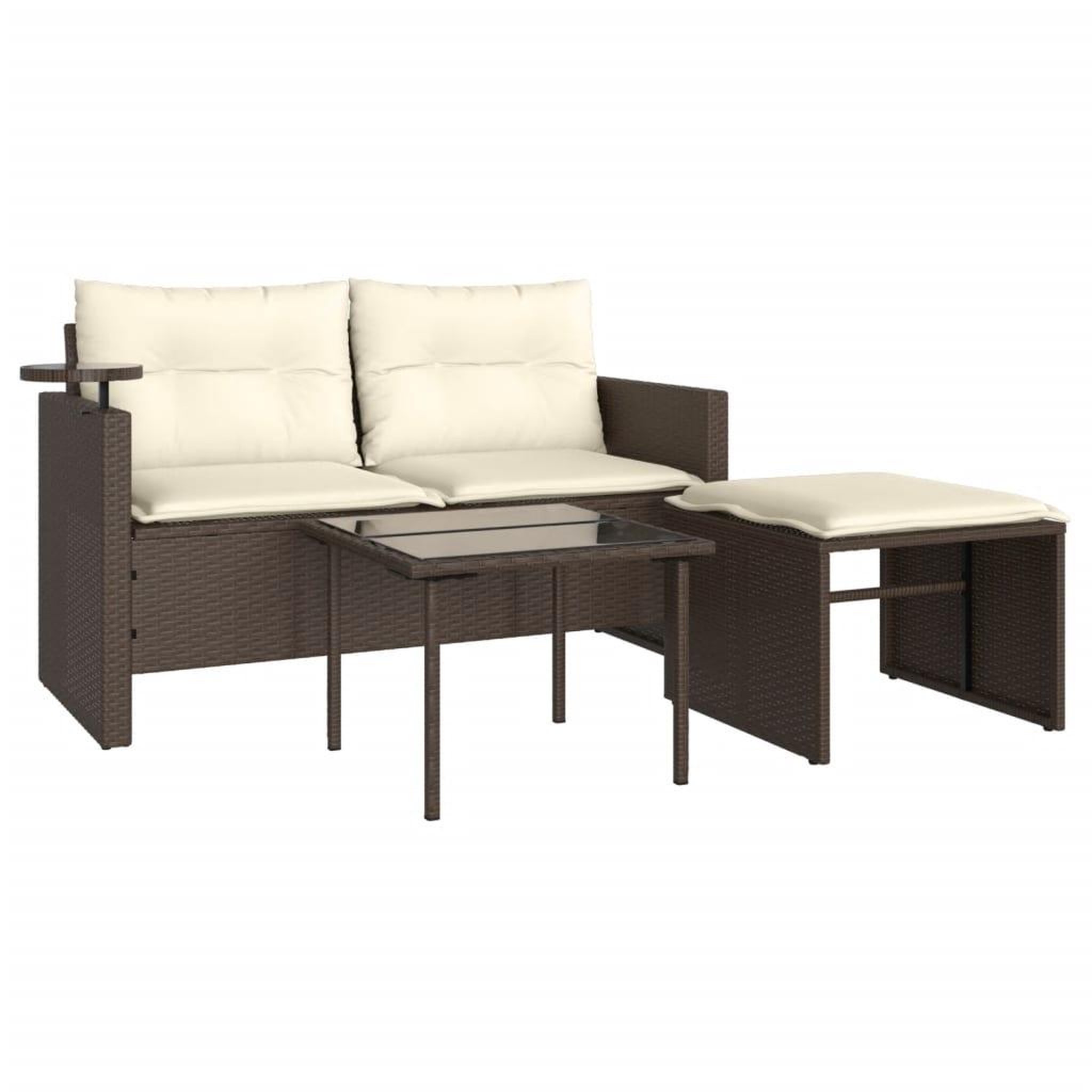 Voir la diapositive 2 : VIDAXL Salon de jardin avec coussins 3 pcs marron resine tressee