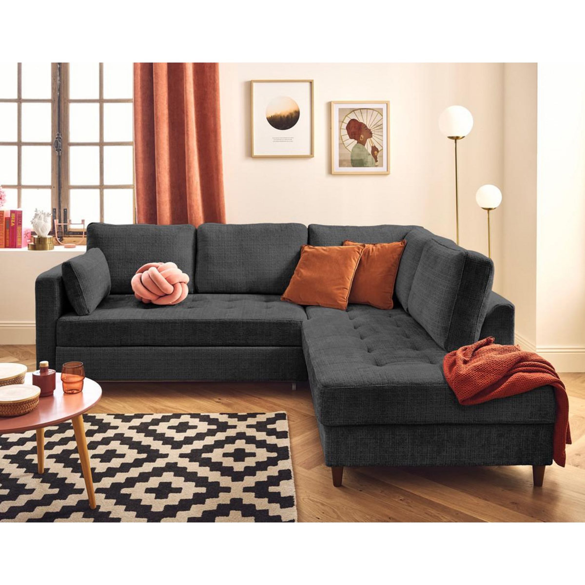 LISA DESIGN Anna - canapé d'angle droit 5 places convertible en velours texturé