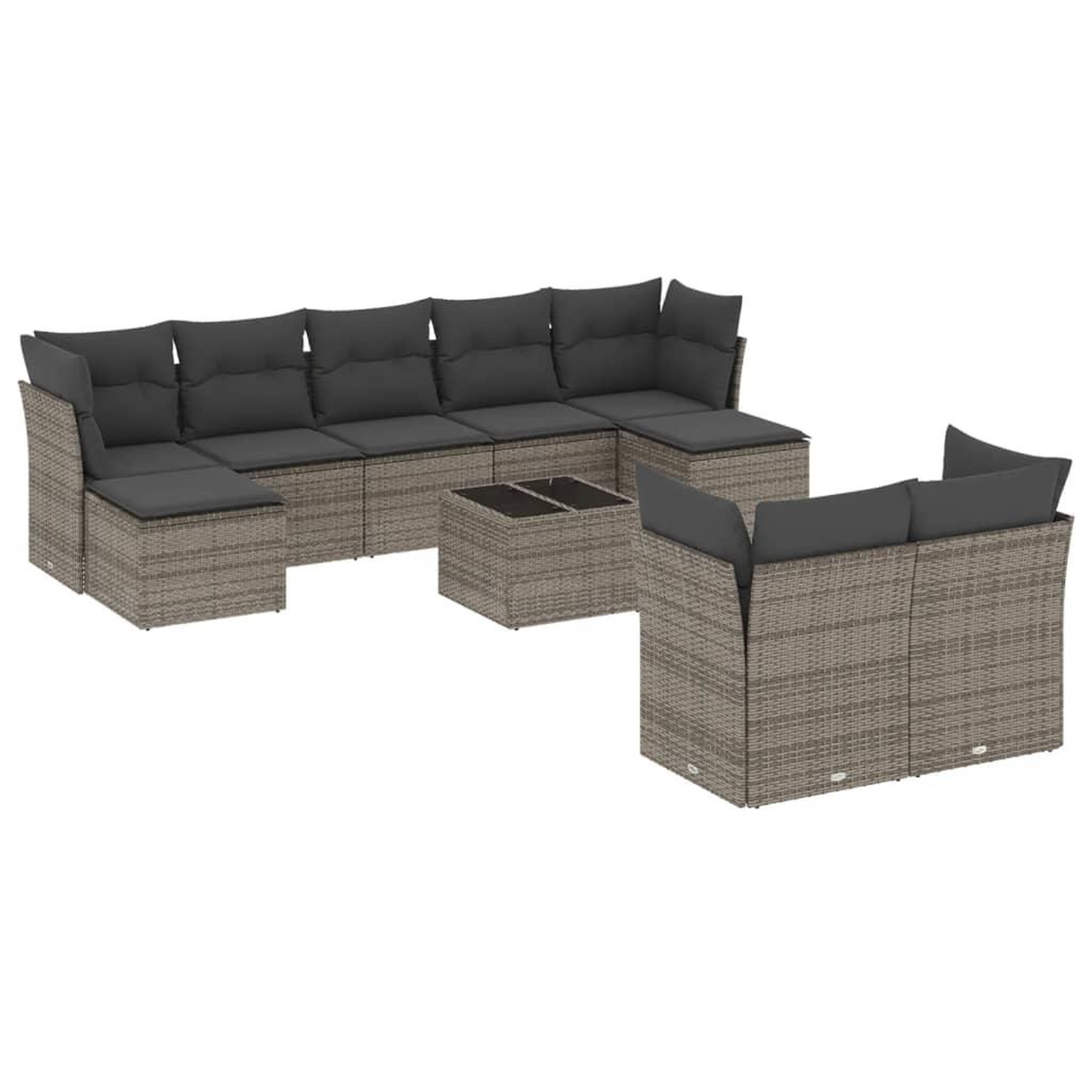 Voir la diapositive 2 : VIDAXL Salon de jardin avec coussins 10 pcs gris resine tressee