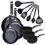 Fackelmann Set de 3 poêles 24 28 et 30 cm et 3 casseroles 16, 18 et 20 cm antiadhésives céramique et 6 ustensiles Fackelmann Brandao