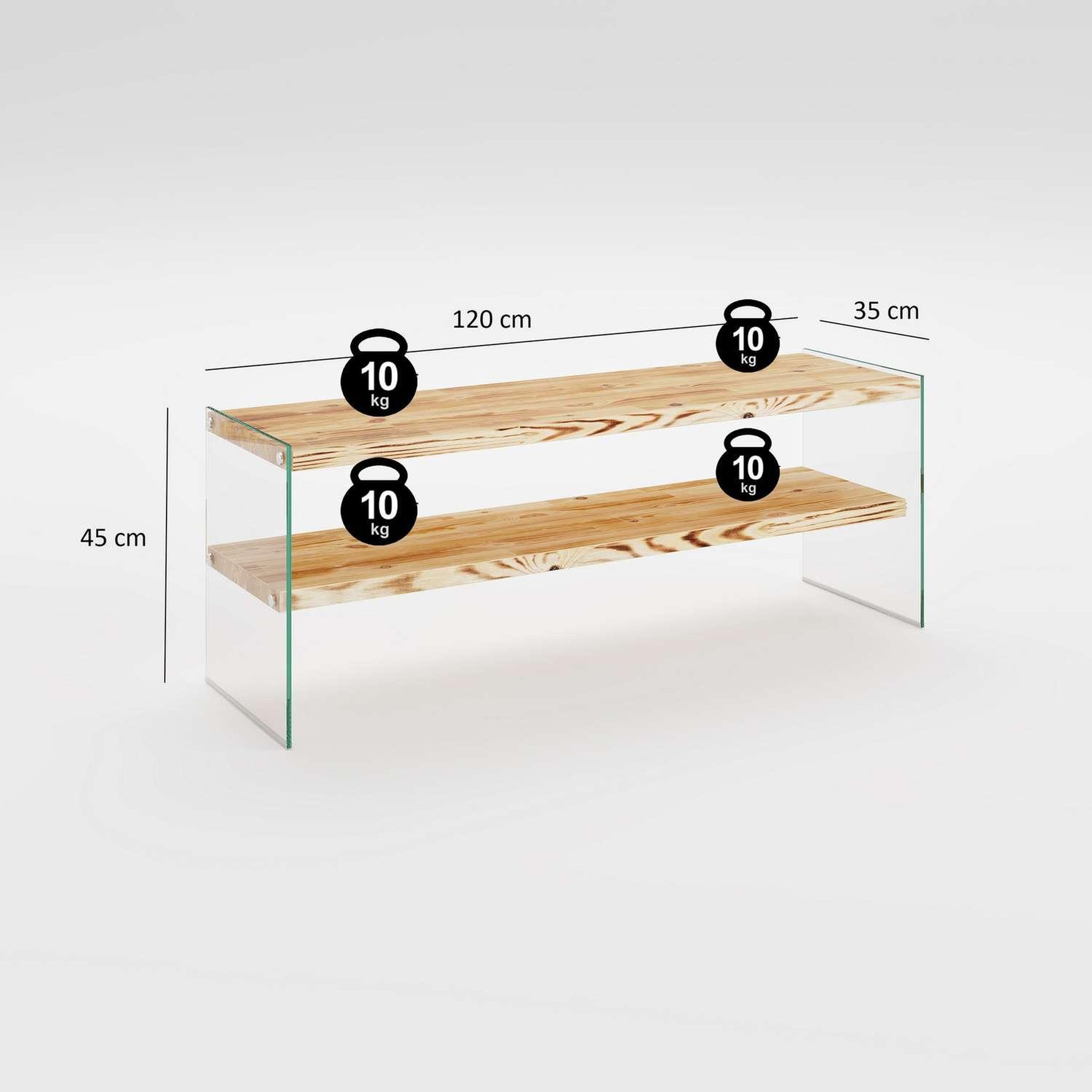 Voir la diapositive 3 : TOILINUX Meuble tv 1 étagère crustallia en verre et bois - transparent et beige