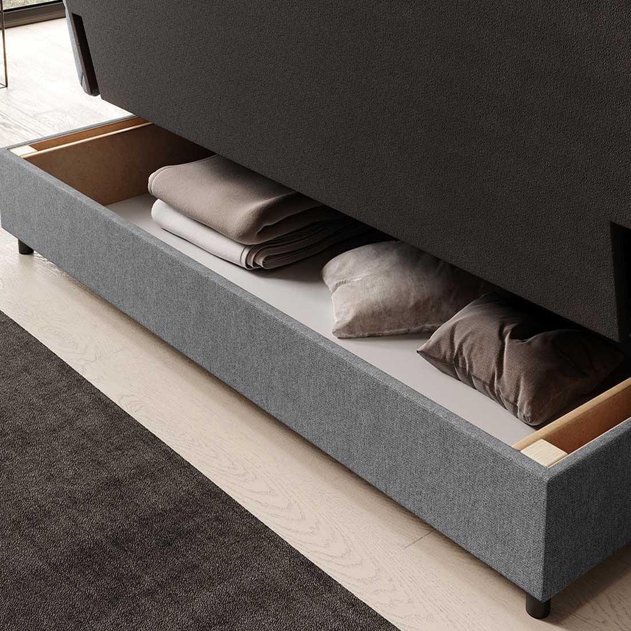 Voir la diapositive 4 : BEST MOBILIER Ezra - canapé convertible clic-clac 3 places avec coffre en tissu texturé