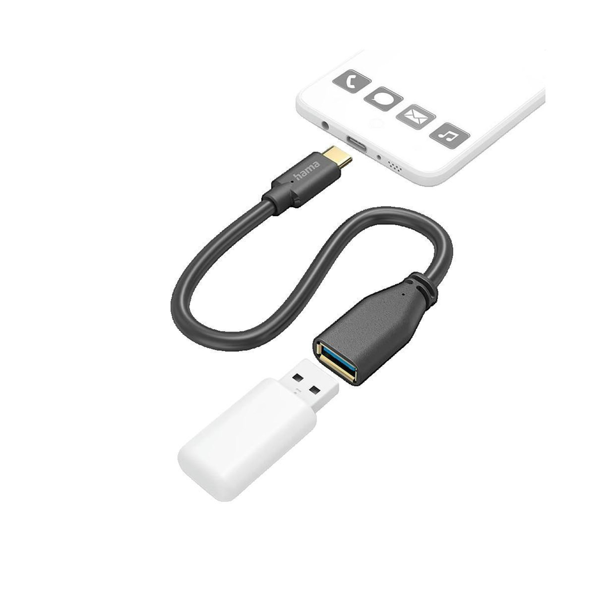 Hama Câble adaptateur USB Hama 00201605 USB-C mâle vers USB-A femelle, 15 cm, Noir