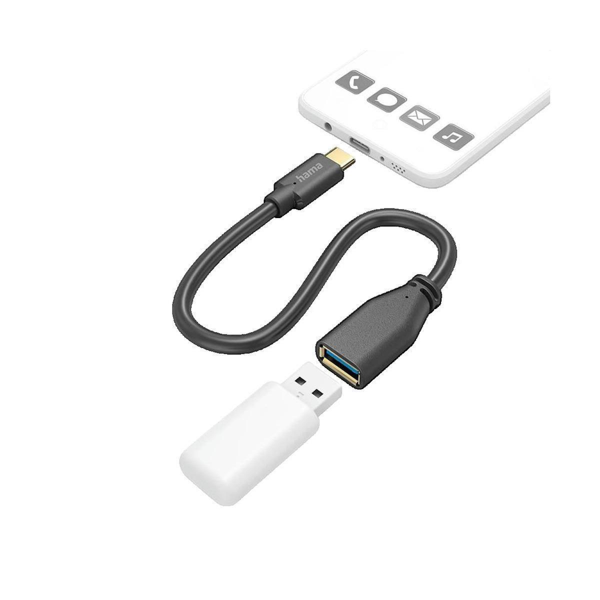 Hama Câble adaptateur USB Hama 00201605 USB-C mâle vers USB-A femelle, 15 cm, Noir
