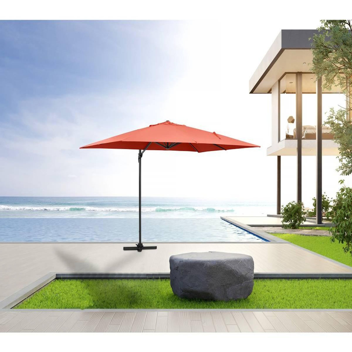 Habitat et Jardin Parasol jardin déporté Alu  Sun 4   - Rectangle - 3 x 4 m - Rouge - Dalles à lester incluses