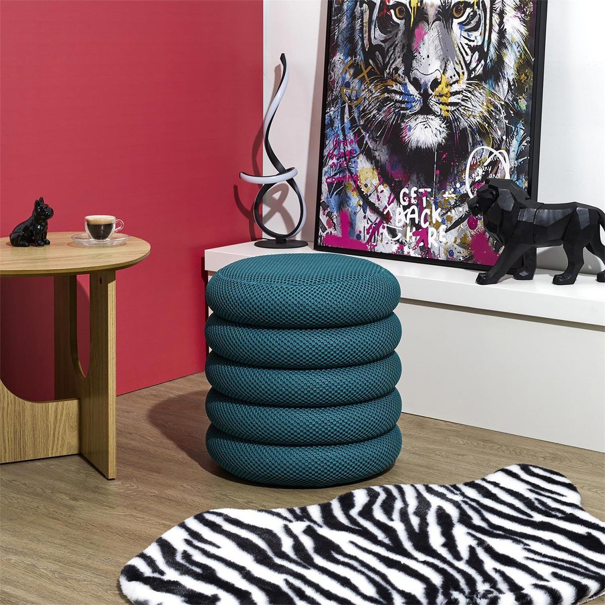 Voir la diapositive 4 : The Home Deco Factory Pouf coffre rangement  atome  42cm bleu