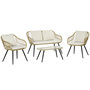 Voir la diapositive 1 : OUTSUNNY Salon de jardin 4 pers. 4 pièces style exotique métal époxy noir résine imitation bambou coussins grand confort inclus polyester beige