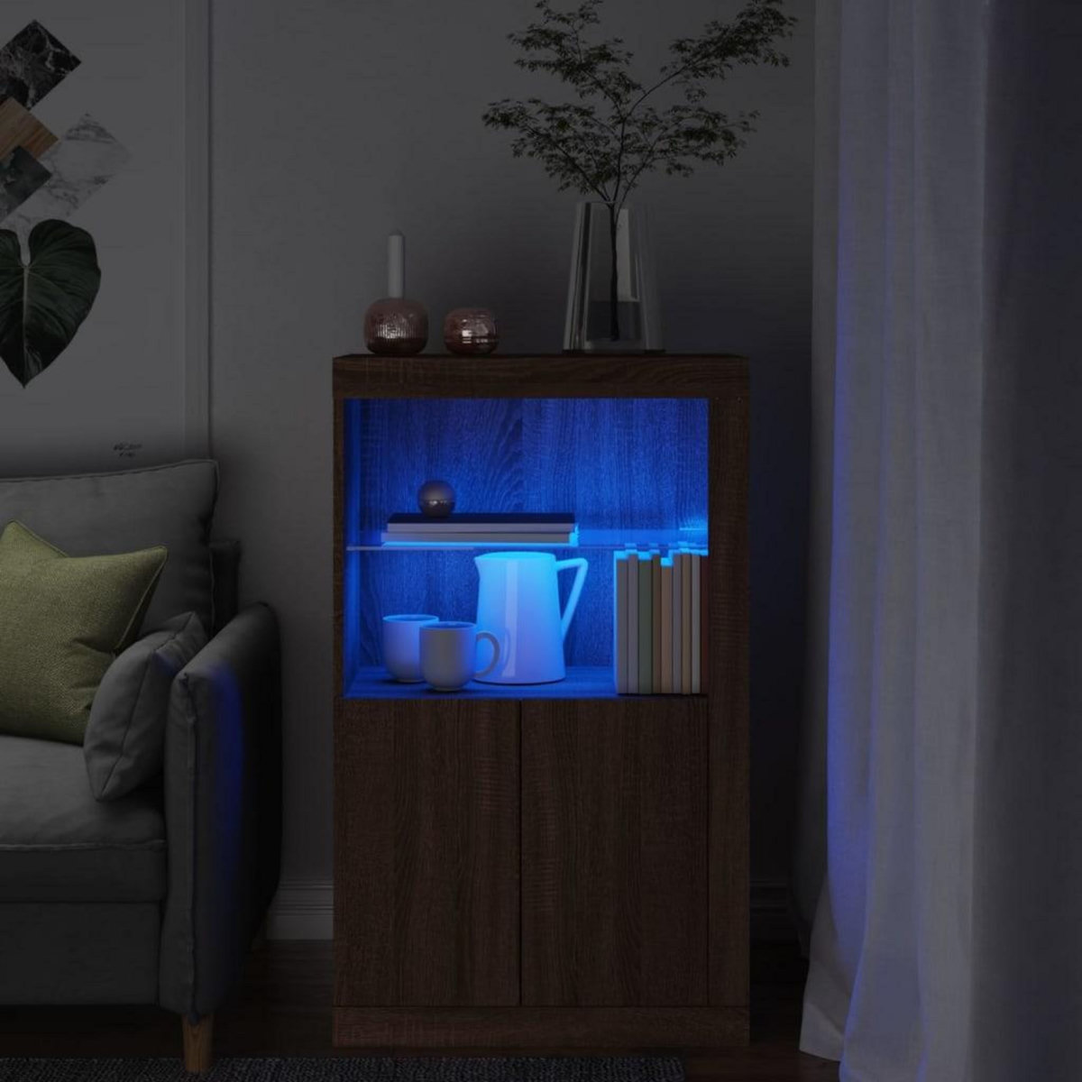 VIDAXL Armoire laterale avec lumieres LED chene marron bois ingenierie