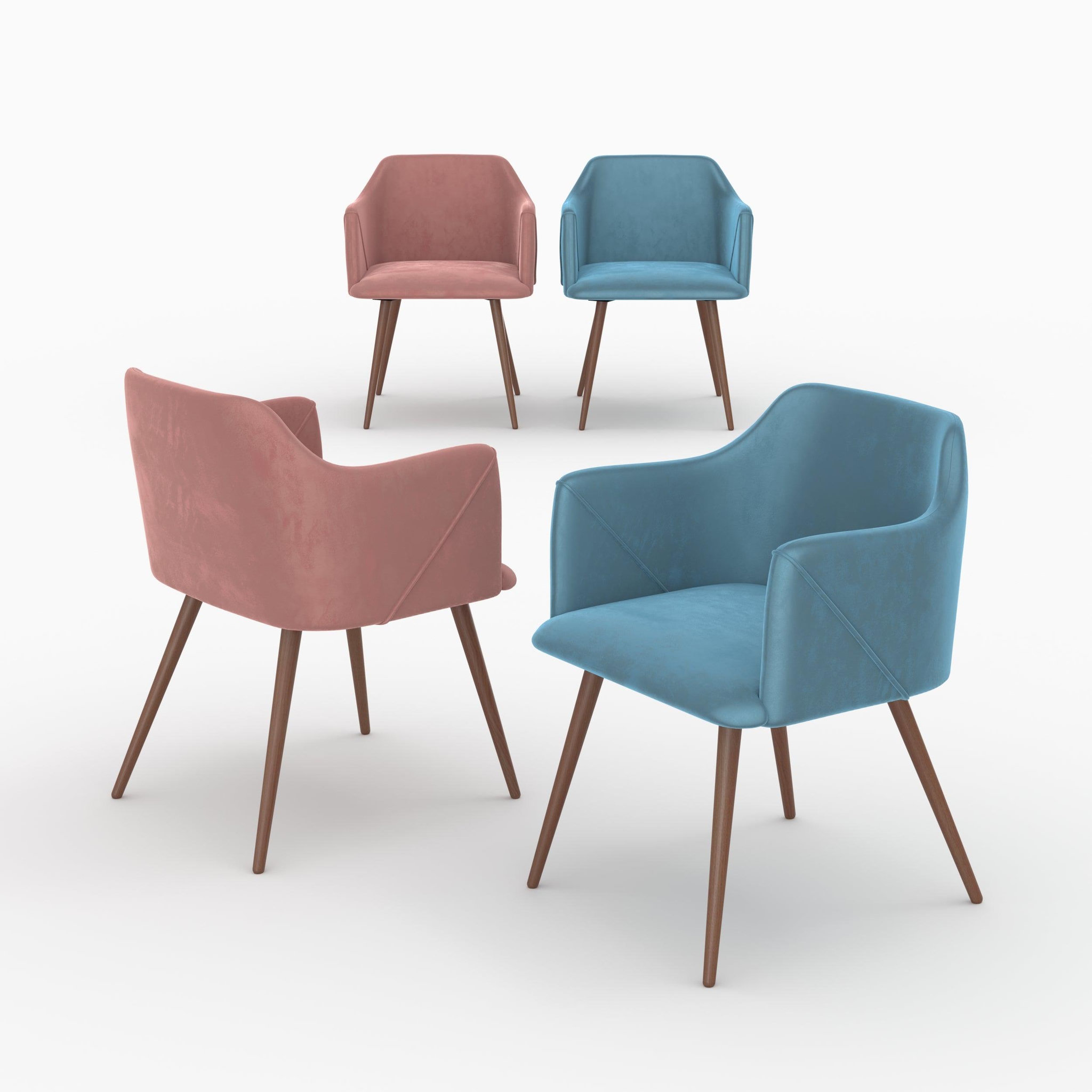 MAISON PAVANE Pack 4 chaises en velours bleu et rose-daisy