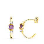 L'ATELIER D'AZUR Boucles d'Oreilles Demi Créoles Améthystes - Or 18 Carats 750 Jaune