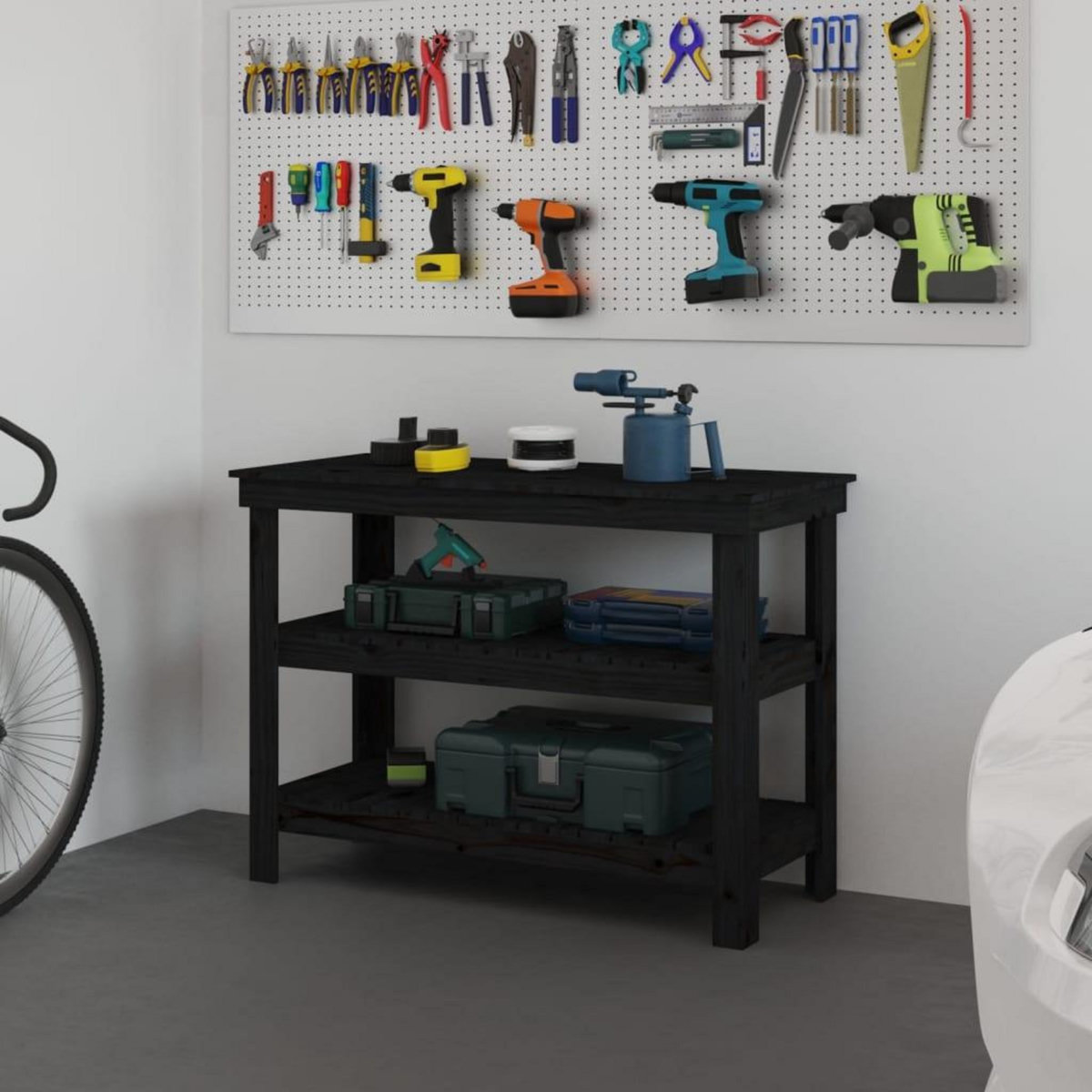 VIDAXL Banc de travail Noir 110,5x50x80 cm Bois de pin massif