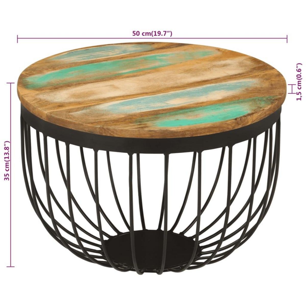 VIDAXL Table basse Ø50x35 cm bois de recuperation massif et acier