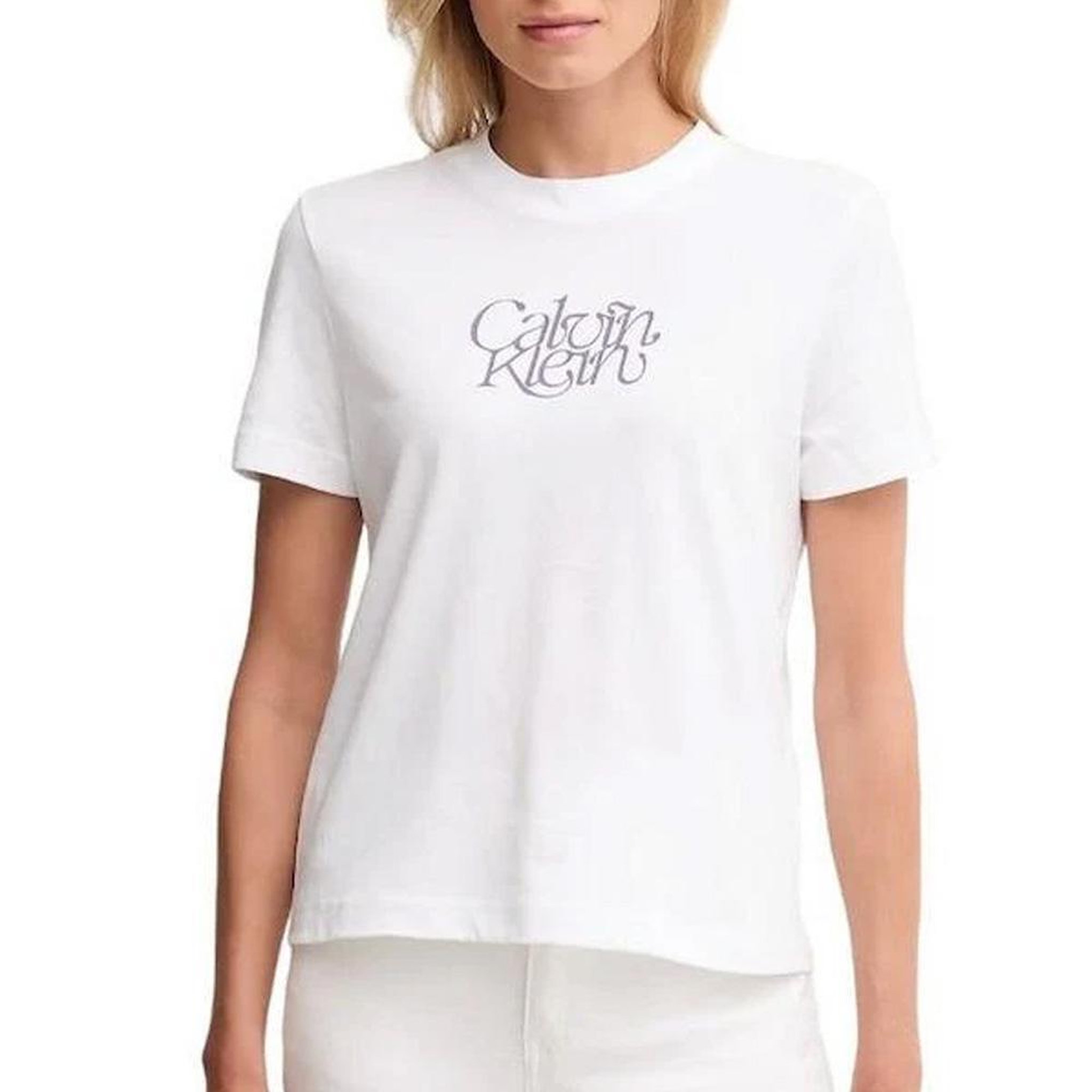 Voir la diapositive 1 : CALVIN KLEIN JEANS T-Shirt Blanc Femme Calvin Klein Jeans Fitted Script