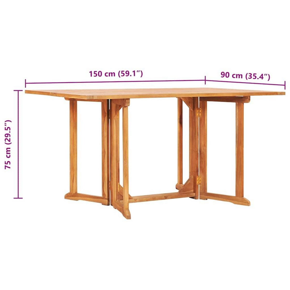 VIDAXL Table pliable de jardin papillon 150x90x75 cm Bois teck solide