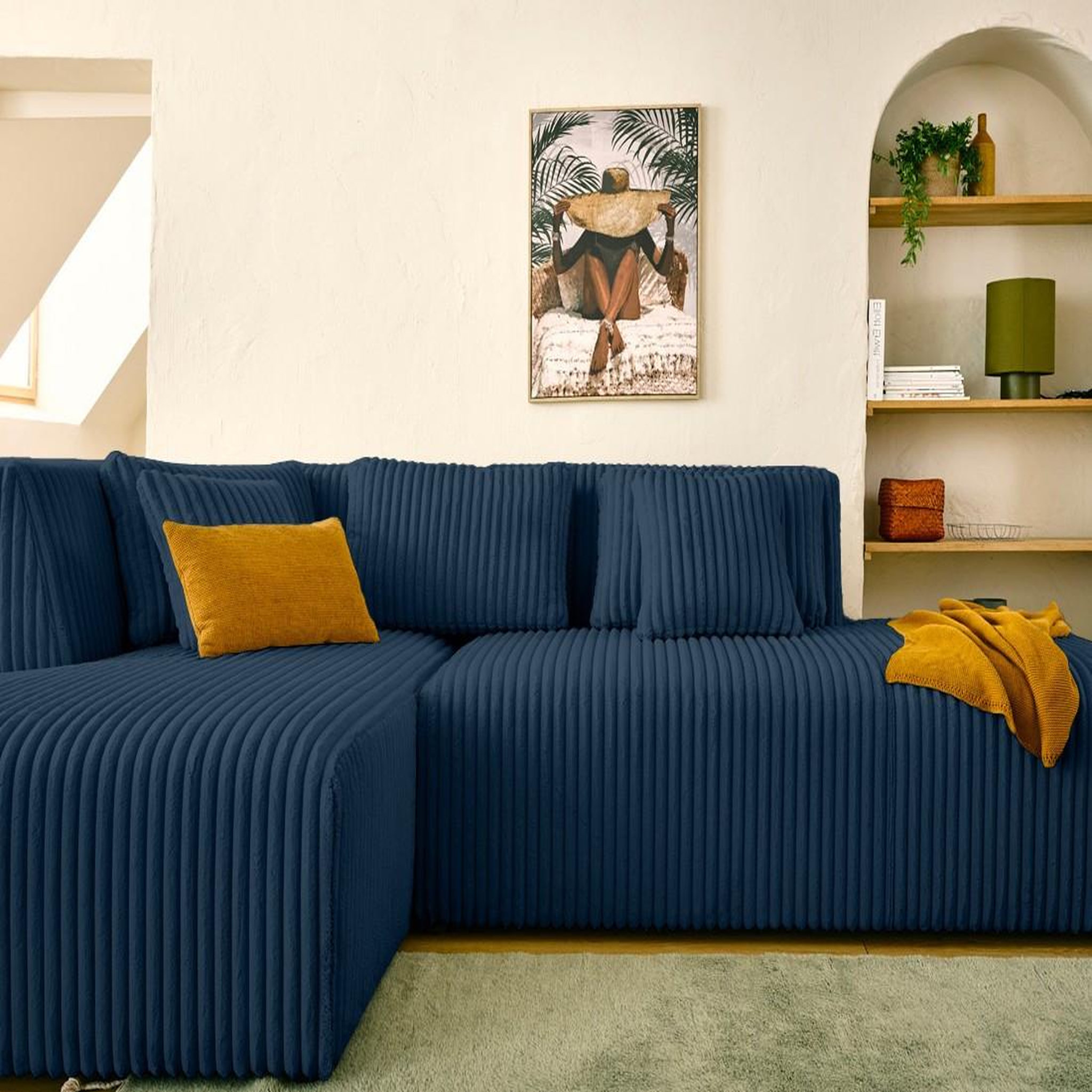 Voir la diapositive 3 : LISA DESIGN Victoire - canapé modulable d'angle gauche 4 places en velours côtelé grosses côtes